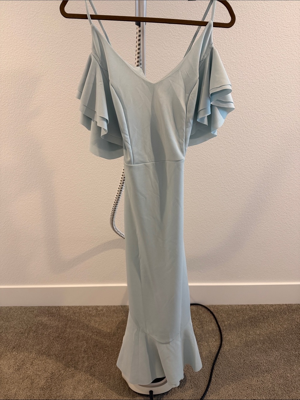 CBR Pale Blue Ruffle-Sleeve V-Neck Maxi Dress